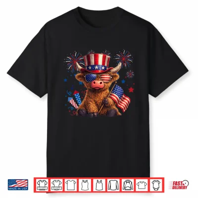 Highland Cow 4Th Of July Vintage American Flag Shirt