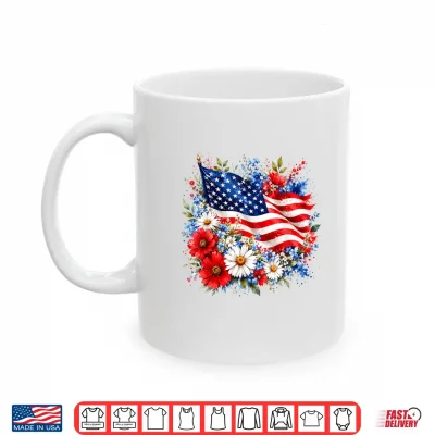 Floral American Flag Wildflowers Patriotic 4Th Of July Women Shirt 3 Mug Floral American Flag Wildflowers Patriotic 4th of July Women Shirt