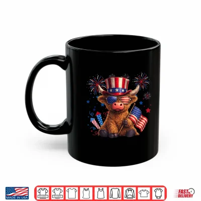 Mug Highland Cow 4th of July Vintage American Flag Shirt