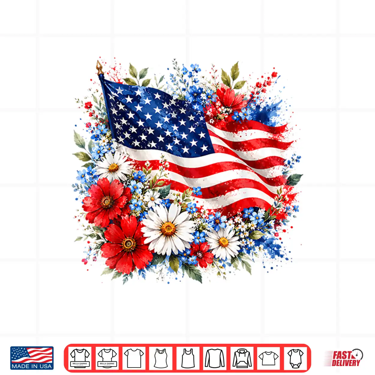 Floral American Flag Wildflowers Patriotic 4Th Of July Women Shirt Floral American Flag Wildflowers Patriotic 4Th Of July Women Shirt