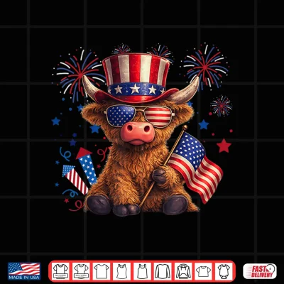 Design Highland Cow 4th of July Vintage American Flag Shirt
