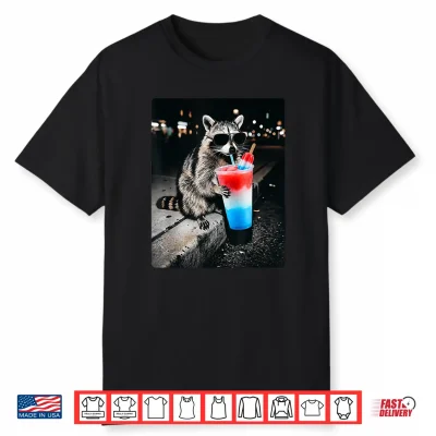 Patriotic Red White Blue Usa 4Th Of July Racoon Drinking Shirt