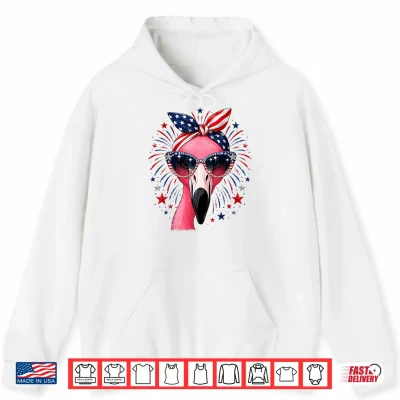 Hoodie Patriotic Flamingo 4th of July USA American Flag Animal Shirt