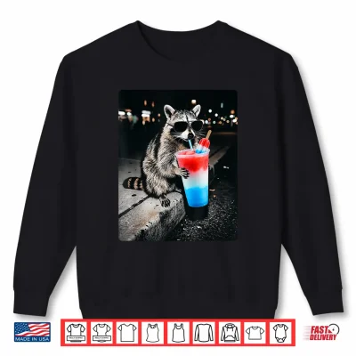 Sweatshirt Patriotic Red White Blue USA 4th of July Racoon Drinking Shirt