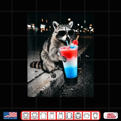 Design Patriotic Red White Blue USA 4th of July Racoon Drinking Shirt