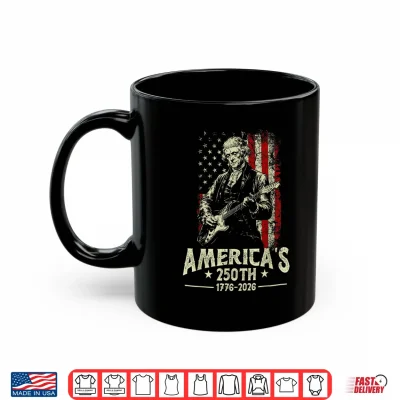Mug Thomas Jefferson Playing Guitar Americas 250th USA Flag Shirt