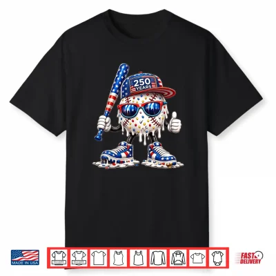 250 Years Boys Girls Cool Baseball Ice Cream Drip For 4Th Of Shirt
