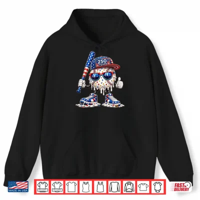 Hoodie 250 Years Boys Girls Cool Baseball Ice Cream Drip for 4th of Shirt