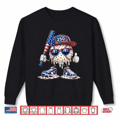 Sweatshirt 250 Years Boys Girls Cool Baseball Ice Cream Drip for 4th of Shirt