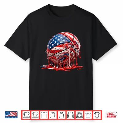 4Th Of July Basketball Melting Usa Flag Patriotic Men Boys Shirt