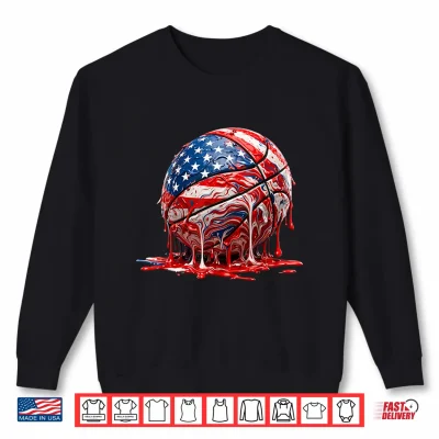 Sweatshirt 4th of July Basketball Melting USA Flag Patriotic Men Boys Shirt