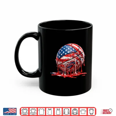 Mug 4th of July Basketball Melting USA Flag Patriotic Men Boys Shirt