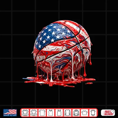 Design 4th of July Basketball Melting USA Flag Patriotic Men Boys Shirt