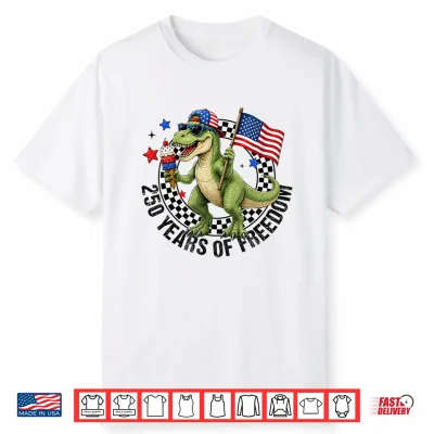 Boy 4Th Of July T Rex Happy 250 America 1776 2026 Dinosaur Shirt