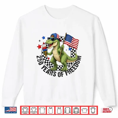 Sweatshirt Boy 4th of July T Rex Happy 250 America 1776 2026 Dinosaur Shirt
