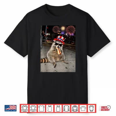 Funny Raccoon Eating Hot Dog 4Th Of July Men Women Kids Shirt