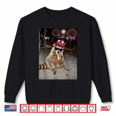 Sweatshirt Funny Raccoon Eating Hot Dog 4th of July Men Women Kids Shirt