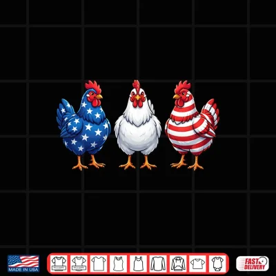 Design Funny Patriotic Chickens USA Flag 4th of July Chicken Lover Shirt