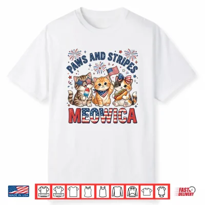 Paws And Stripes Meowica Patriotic Cat 4Th Of July Kitten Shirt