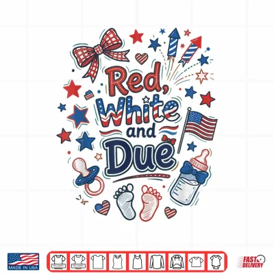 Design Red White and Due 4th of July Pregnancy Announcement Baby Shirt