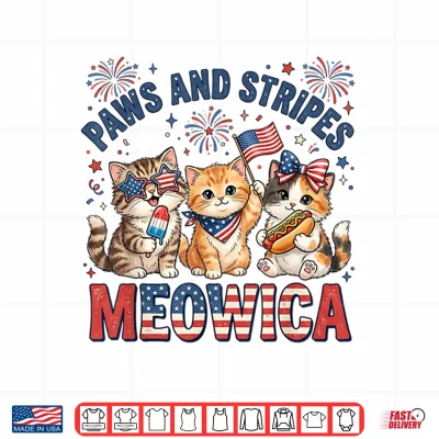 Paws And Stripes Meowica Patriotic Cat 4Th Of July Kitten Shirt 4 Design Paws and Stripes Meowica Patriotic Cat 4th of July Kitten Shirt