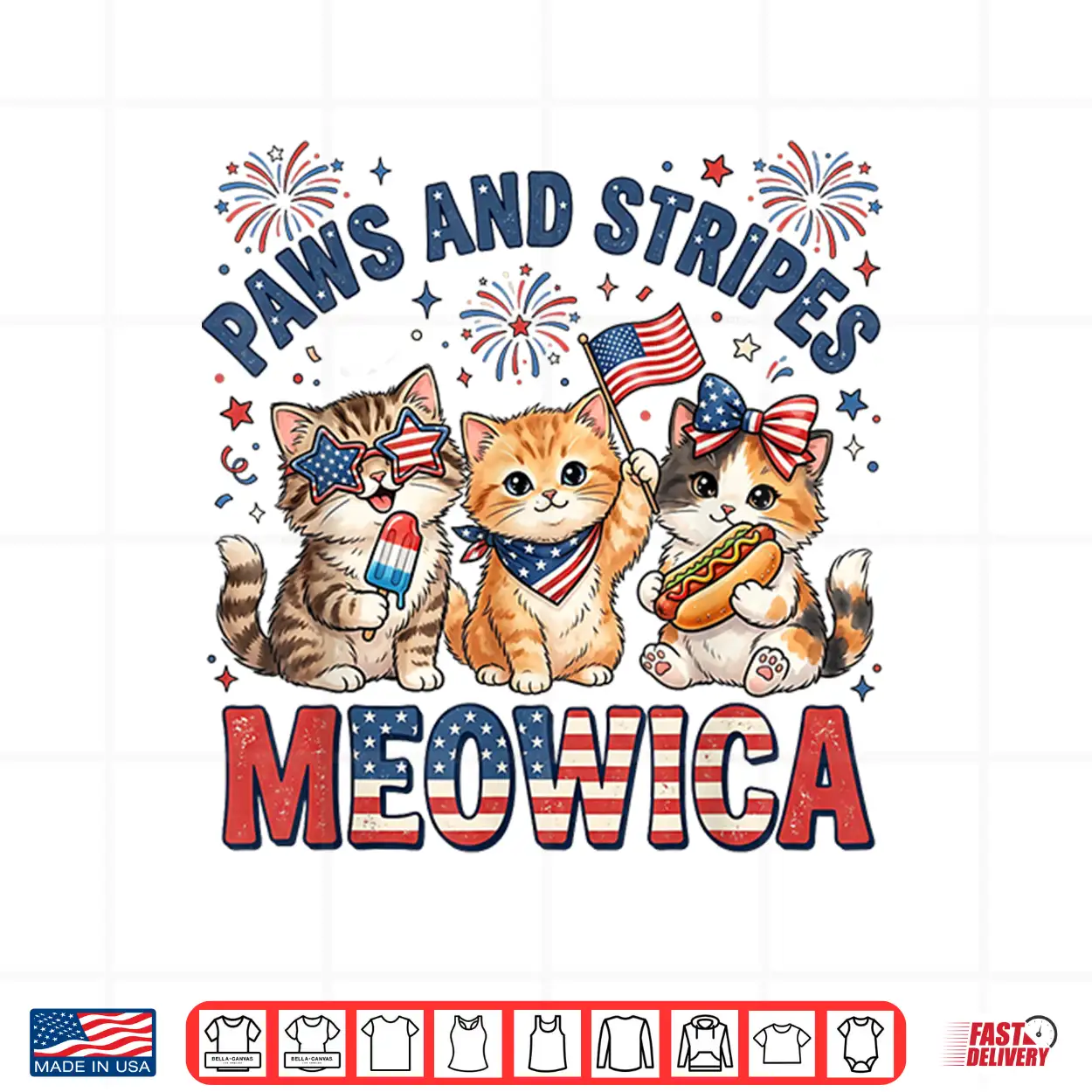 Paws And Stripes Meowica Patriotic Cat 4Th Of July Kitten Shirt Paws And Stripes Meowica Patriotic Cat 4Th Of July Kitten Shirt