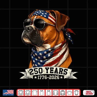 Design 250 America Years 1776 2026 Boxer Dog USA Flag 4th of July Shirt