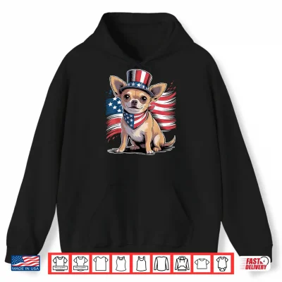 Hoodie 4th of July Chihuahua Dog American Flag Patriotic Women Men Shirt