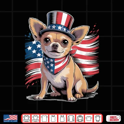 Design 4th of July Chihuahua Dog American Flag Patriotic Women Men Shirt