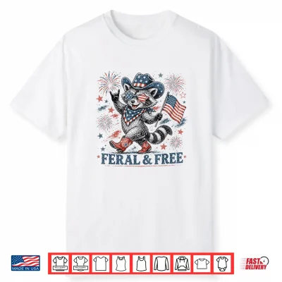 4Th Of July Feral And Free Patriotic Raccoon Cowboy Shirt