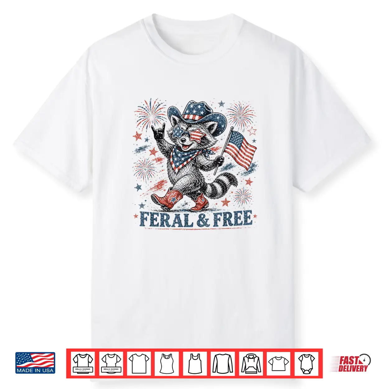 4Th Of July Feral And Free Patriotic Raccoon Cowboy Shirt 4Th Of July Feral And Free Patriotic Raccoon Cowboy Shirt