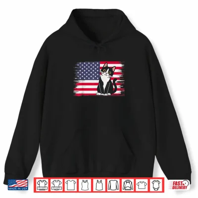 Hoodie 4th of July Patriotic Cat Lover American USA Flag Shirt