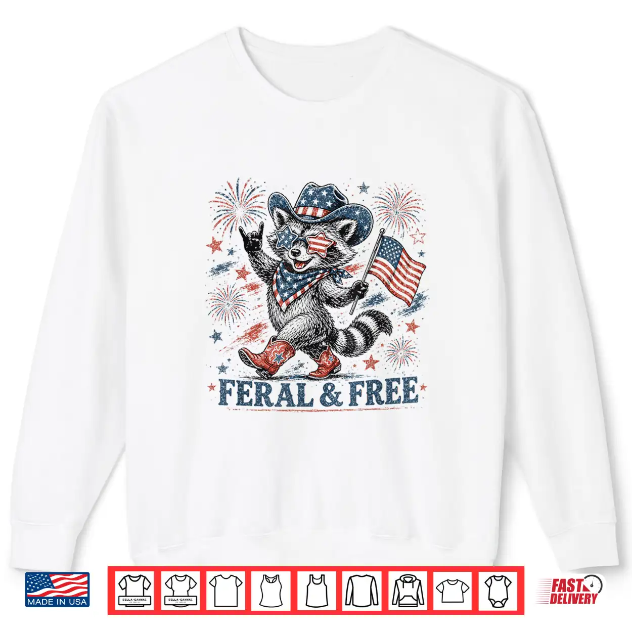 4Th Of July Feral And Free Patriotic Raccoon Cowboy Shirt 4Th Of July Feral And Free Patriotic Raccoon Cowboy Shirt