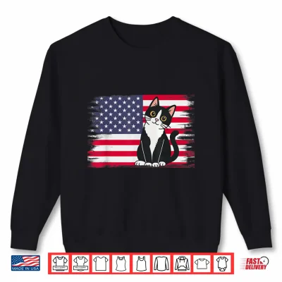 Sweatshirt 4th of July Patriotic Cat Lover American USA Flag Shirt