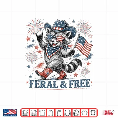4Th Of July Feral And Free Patriotic Raccoon Cowboy Shirt 4 Design 4th of July Feral and Free Patriotic Raccoon Cowboy Shirt