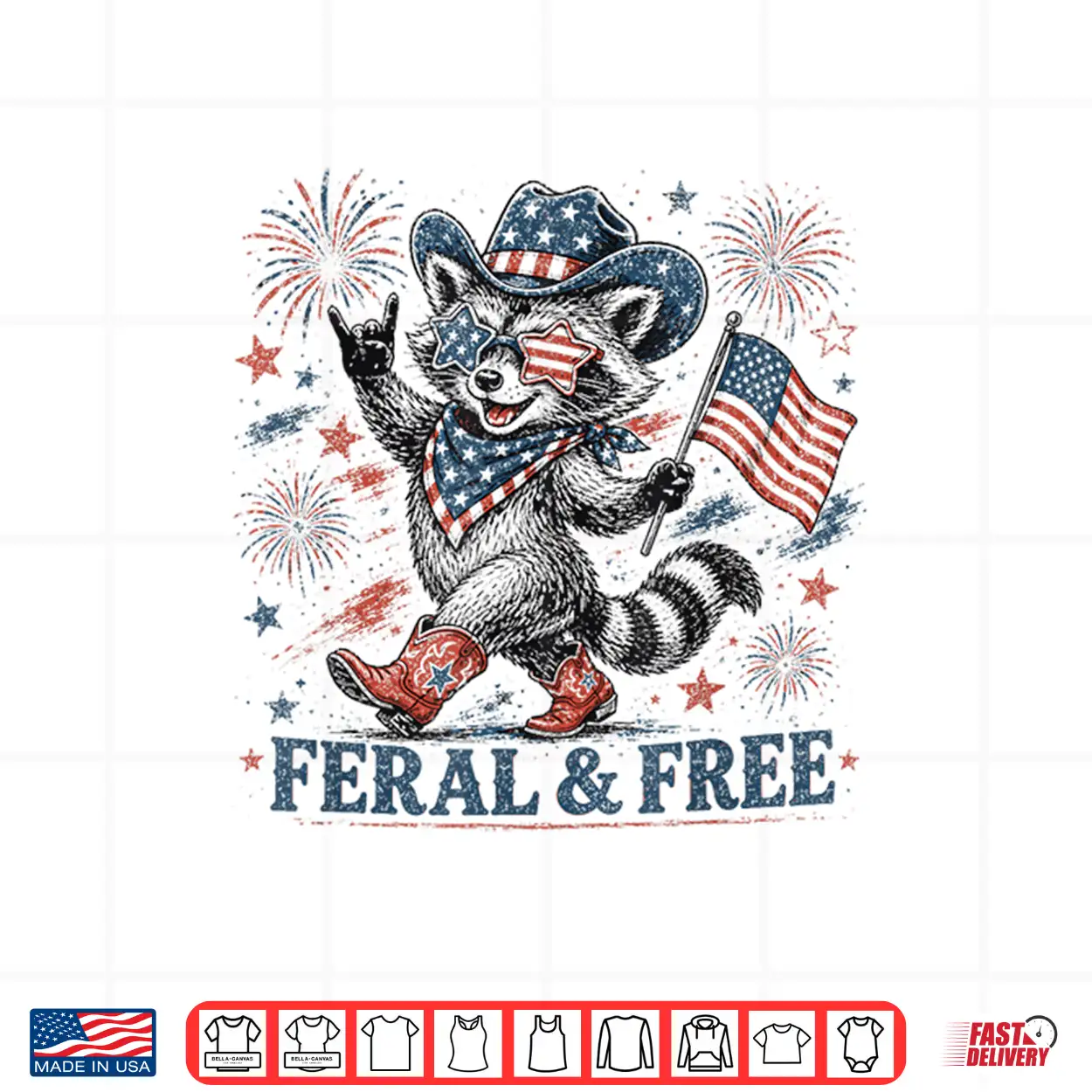 4Th Of July Feral And Free Patriotic Raccoon Cowboy Shirt 4Th Of July Feral And Free Patriotic Raccoon Cowboy Shirt
