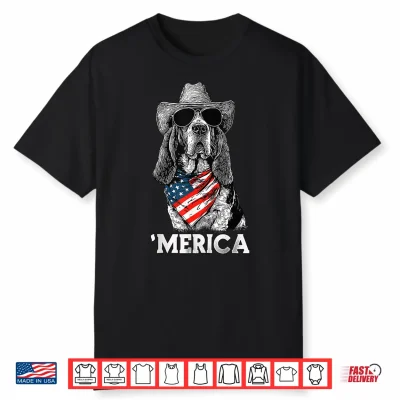 Basset Hound American Flag Bandana Cowboy Hat Sunglasses Shirt