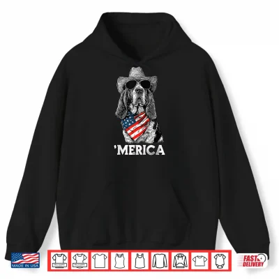 Hoodie Basset Hound American Flag Bandana Cowboy Hat Sunglasses Shirt