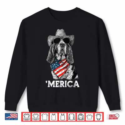 Sweatshirt Basset Hound American Flag Bandana Cowboy Hat Sunglasses Shirt