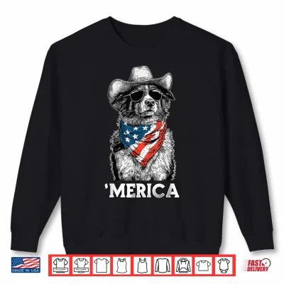 Sweatshirt Collie Dog American Flag Bandana Cowboy Hat Cool Sunglasses Shirt
