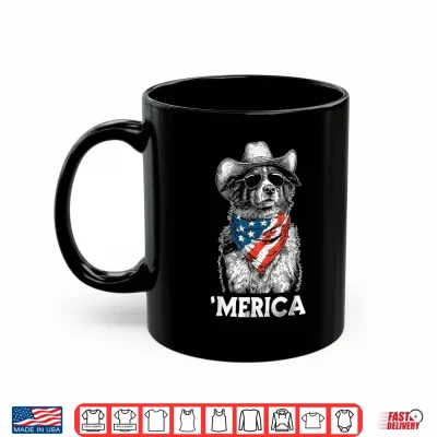 Mug Collie Dog American Flag Bandana Cowboy Hat Cool Sunglasses Shirt