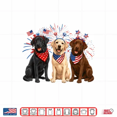 Cute Three Labrador Dogs American Flag 4Th Of July Patriotic Shirt 4 Design Cute Three Labrador Dogs American Flag 4th of July Patriotic Shirt