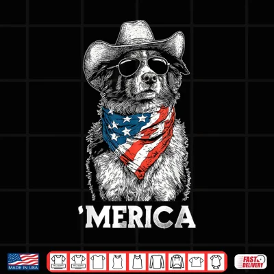 Design Collie Dog American Flag Bandana Cowboy Hat Cool Sunglasses Shirt