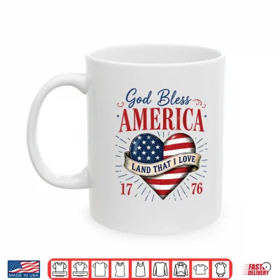 Mug God Bless America Land that I Love Patriotic Heart Flag Shirt