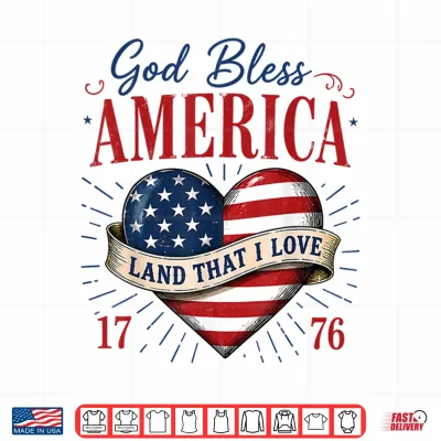 Design God Bless America Land that I Love Patriotic Heart Flag Shirt