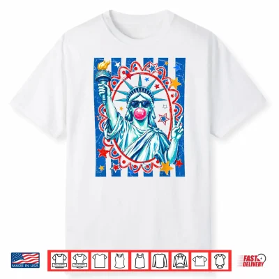 Preppy Striped 4Th Of July Statue Of Liberty Blowing Bubble Shirt