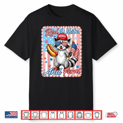Preppy Red White And Feral Raccoon 4Th Of July Men Women Kid Shirt