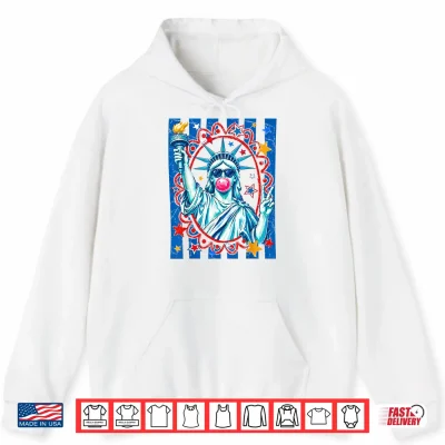 Hoodie Preppy Striped 4th of July Statue of Liberty Blowing Bubble Shirt