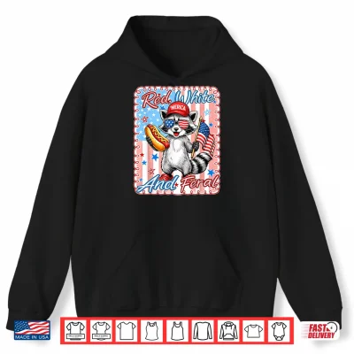 Hoodie Preppy Red White and Feral Raccoon 4th of July Men Women Kid Shirt