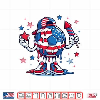 Design Patriotic Soccer 4th of July American Flag USA Boys Kids Shirt
